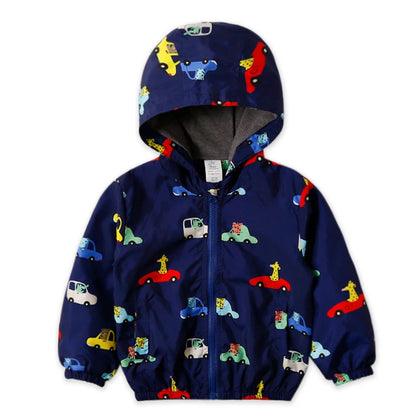 Kids Warm Cartoon Print Hooded Windproof Jackets childrensterritory