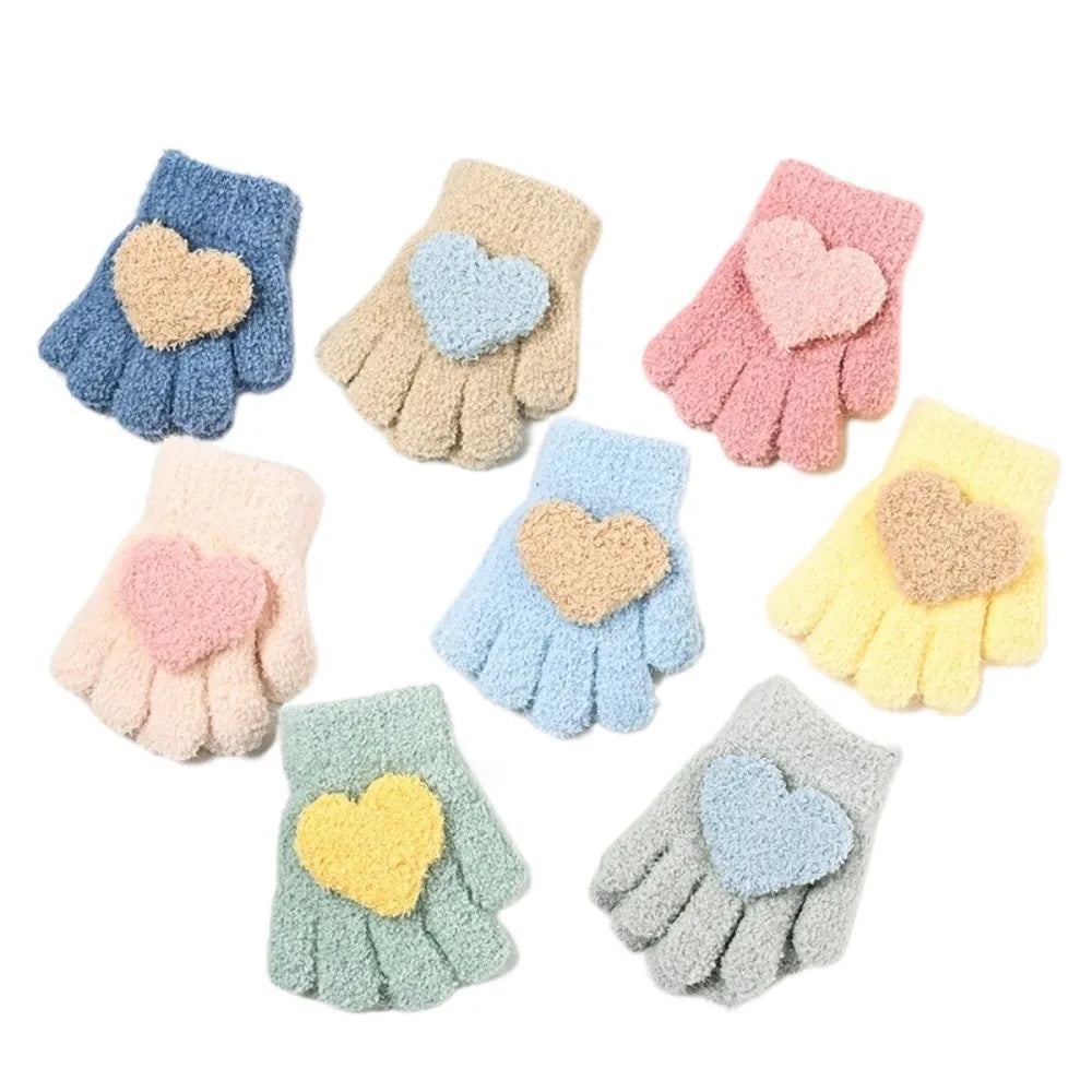 Kids Cartoon Design Furry Coral Fleece Short Gloves Mittens