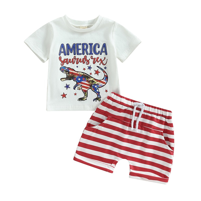 Letters Dinosaur Print Baby/Kids Boys 4th of July Clothing childrensterritory