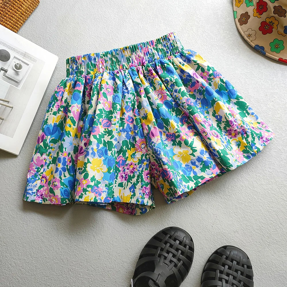 Kids Girls Floral Wide-Leg Beach Shorts for Summer childrensterritory