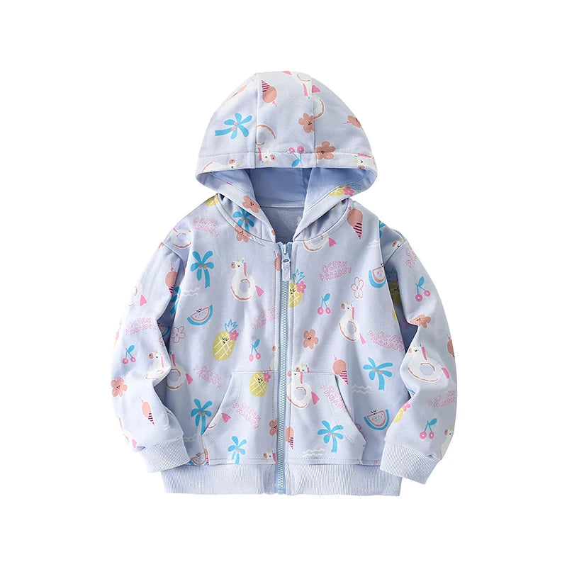 Cartoon Print Hooded Kids Cotton Sweatshirts
