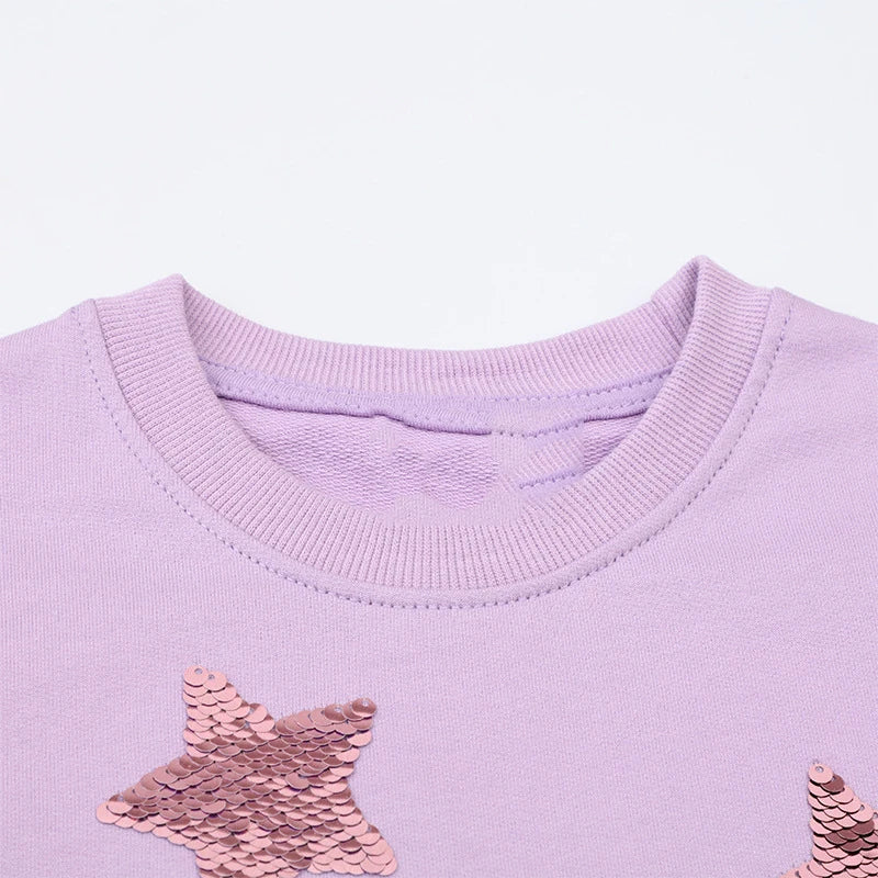 Little Girls Cartoon Stars Design Long Sleeves Mesh Dress childrensterritory