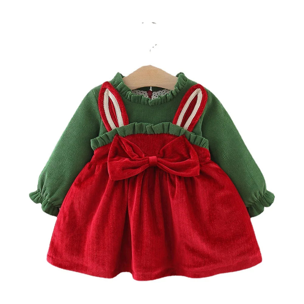 Baby Girls Bow Design Elegant Winter Dresses