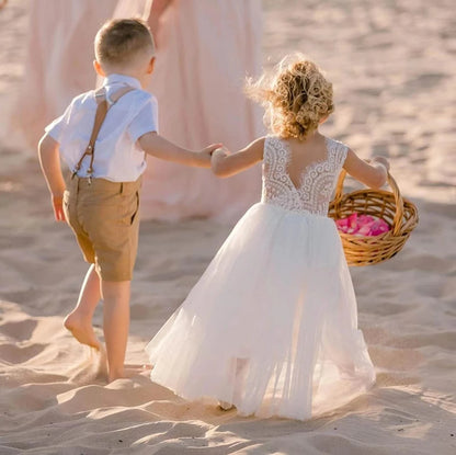 Kids Girls Flower Lace Design Princess Party Dresses for Summer childrensterritory