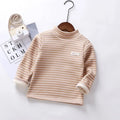 Kids Korean Style Turtleneck Striped Design Velvet Winter T-shirts childrensterritory
