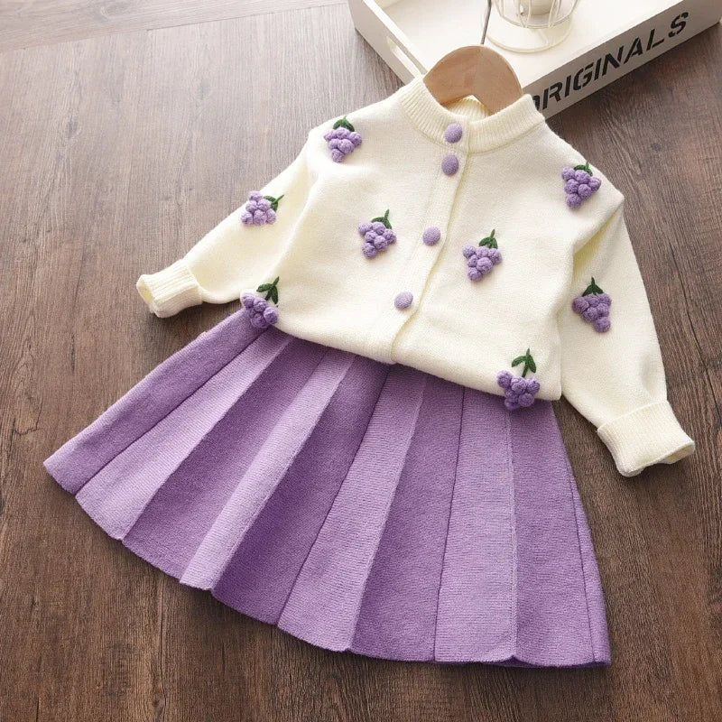 Girls’ Long-Sleeve Winter Outfit with Strawberry Design childrensterritory
