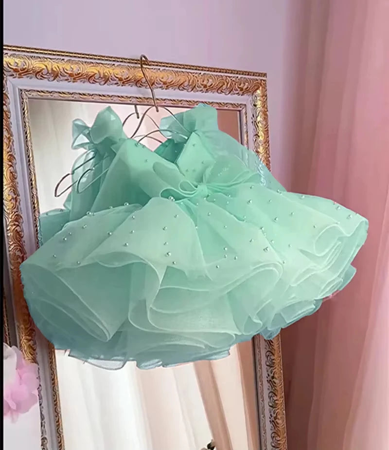 Kids Girls Pearls Decorating Puffy Wedding/Birthday Party Dresses childrensterritory