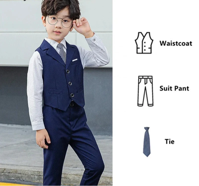 Slim Fit Kids Boys Plaid Vest Formal Wedding/Party Suit Sets