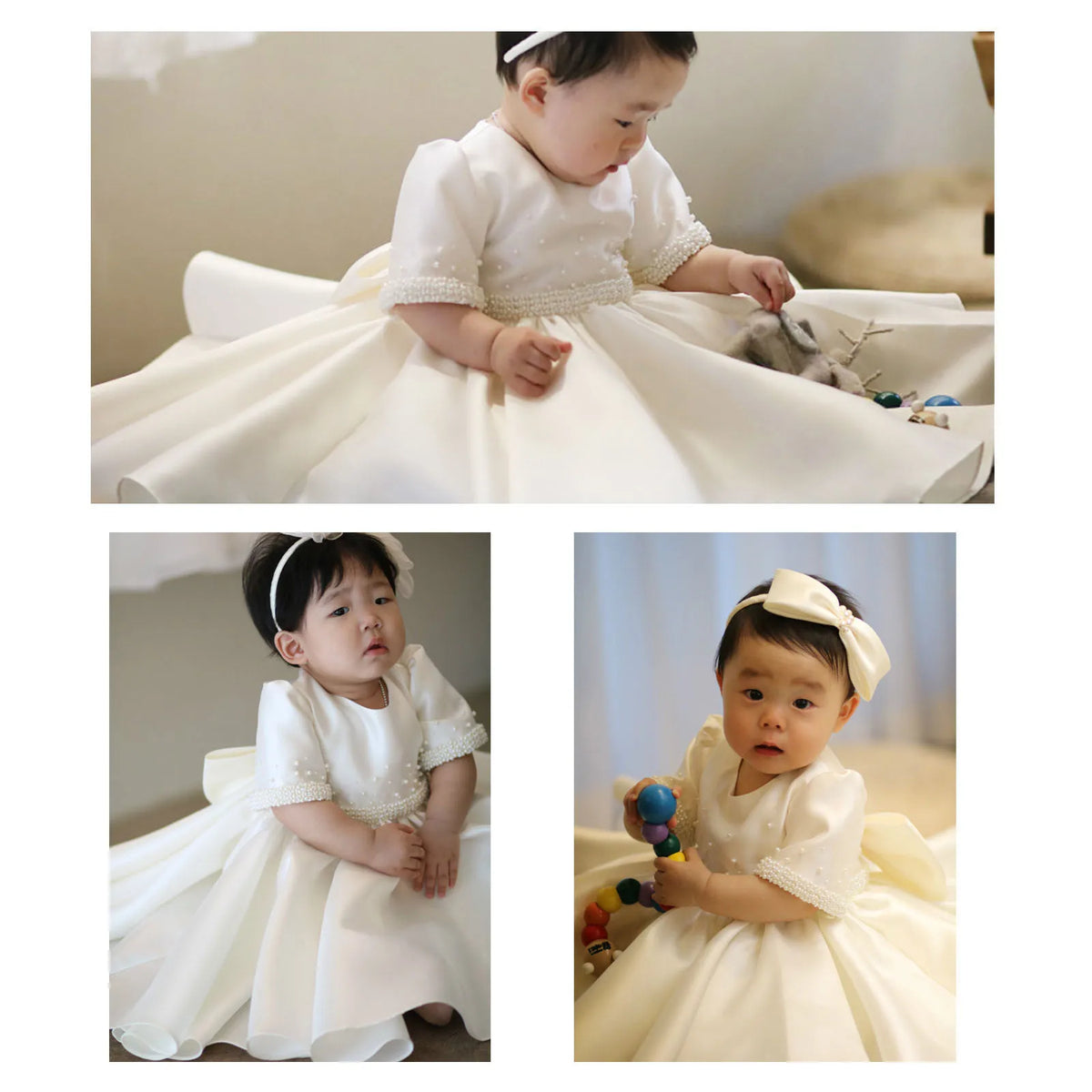 Kids Girls Luxury Pearls Design Princess Birthday Party Dress