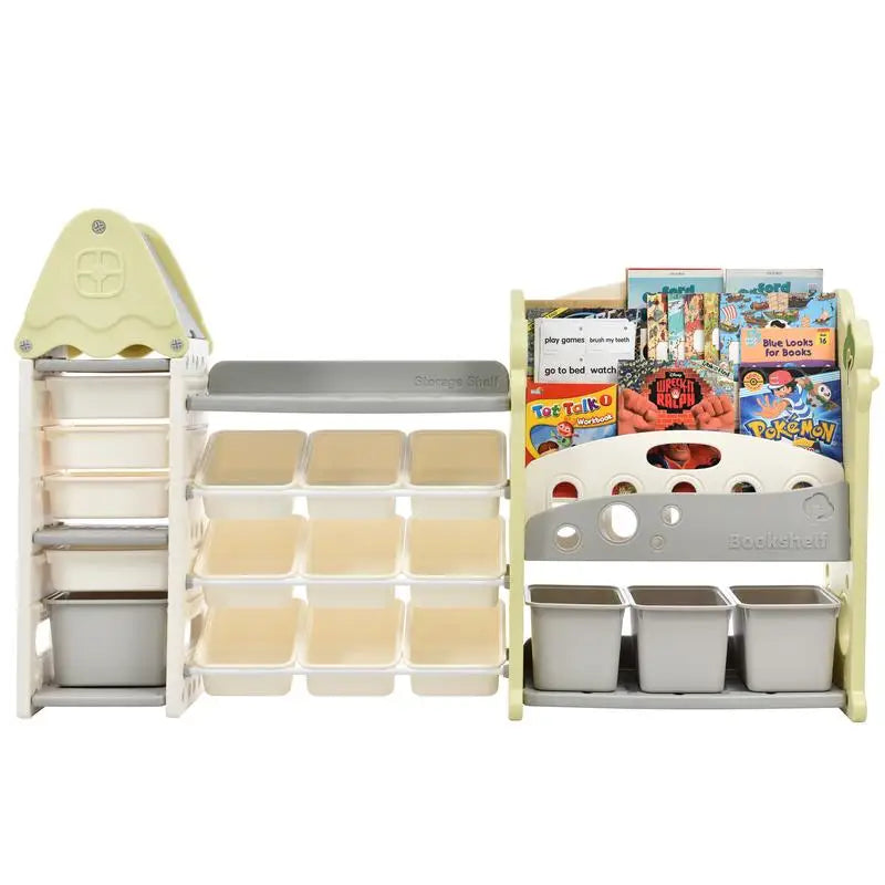 Kids 17 Bins Toy Storage Organizer with 5-Tier Bookshelf