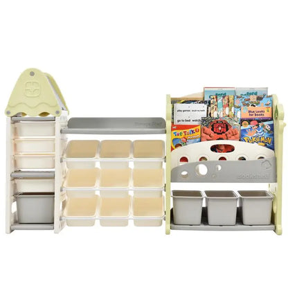 Kids 17 Bins Toy Storage Organizer with 5-Tier Bookshelf