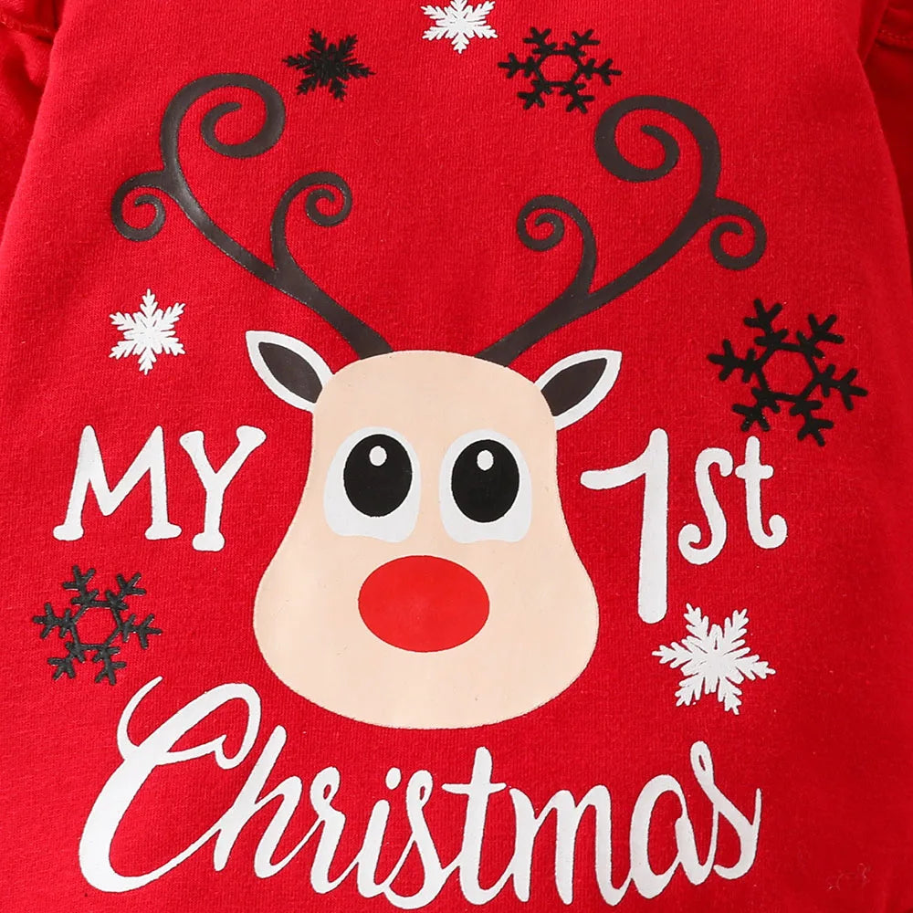 Baby Girl Cartoon Print Christmas Outfit