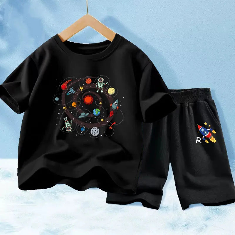 Kids Boys Music Headset Print T-shirt and Shorts Set childrensterritory