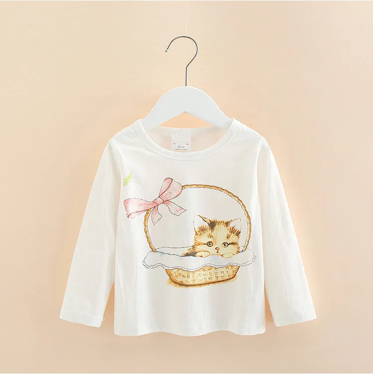 Girls' Cartoon Print Long Sleeves Stylish Tops