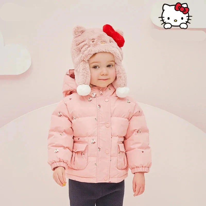 Cute Girls Kitty Printed Hooded Warm Jackets childrensterritory