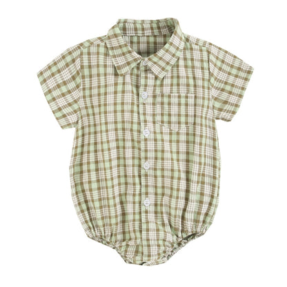 Plaid Cotton Baby Boys Short Sleeve Summer Bodysuit childrensterritory