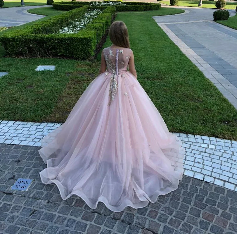Luxury Appliques Tulle Sheer Neck Design Wedding/Party Dress for Girls childrensterritory