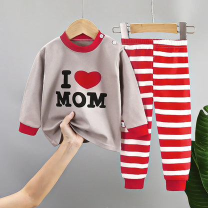 Little Boys and Girls Warm Cartoon Xmas Print Sleepwear Sets childrensterritory