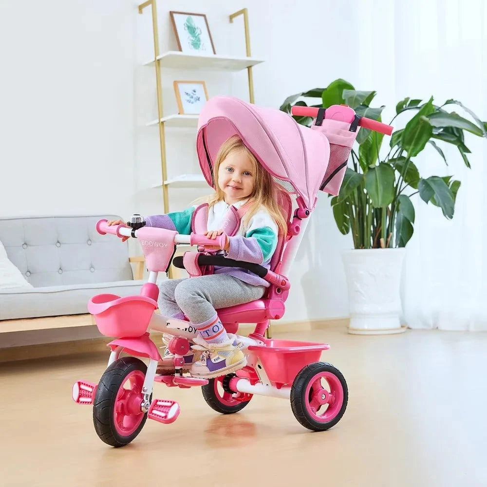 7-in-1 Kids Trike with Safety Harness, and Adjustable Parent Handle
