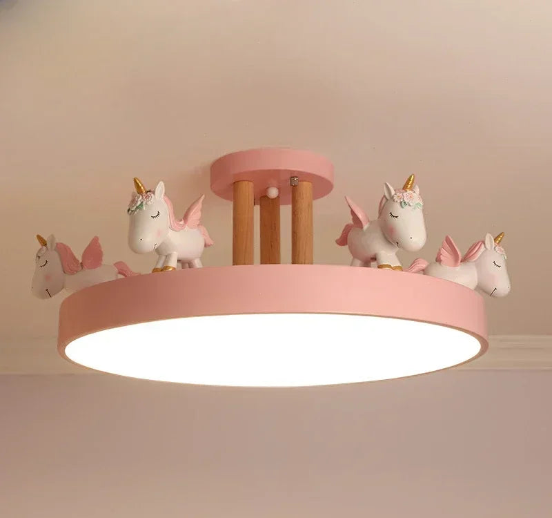 Modern Ceiling Light with Cartoon Unicorn Design for Kid&
