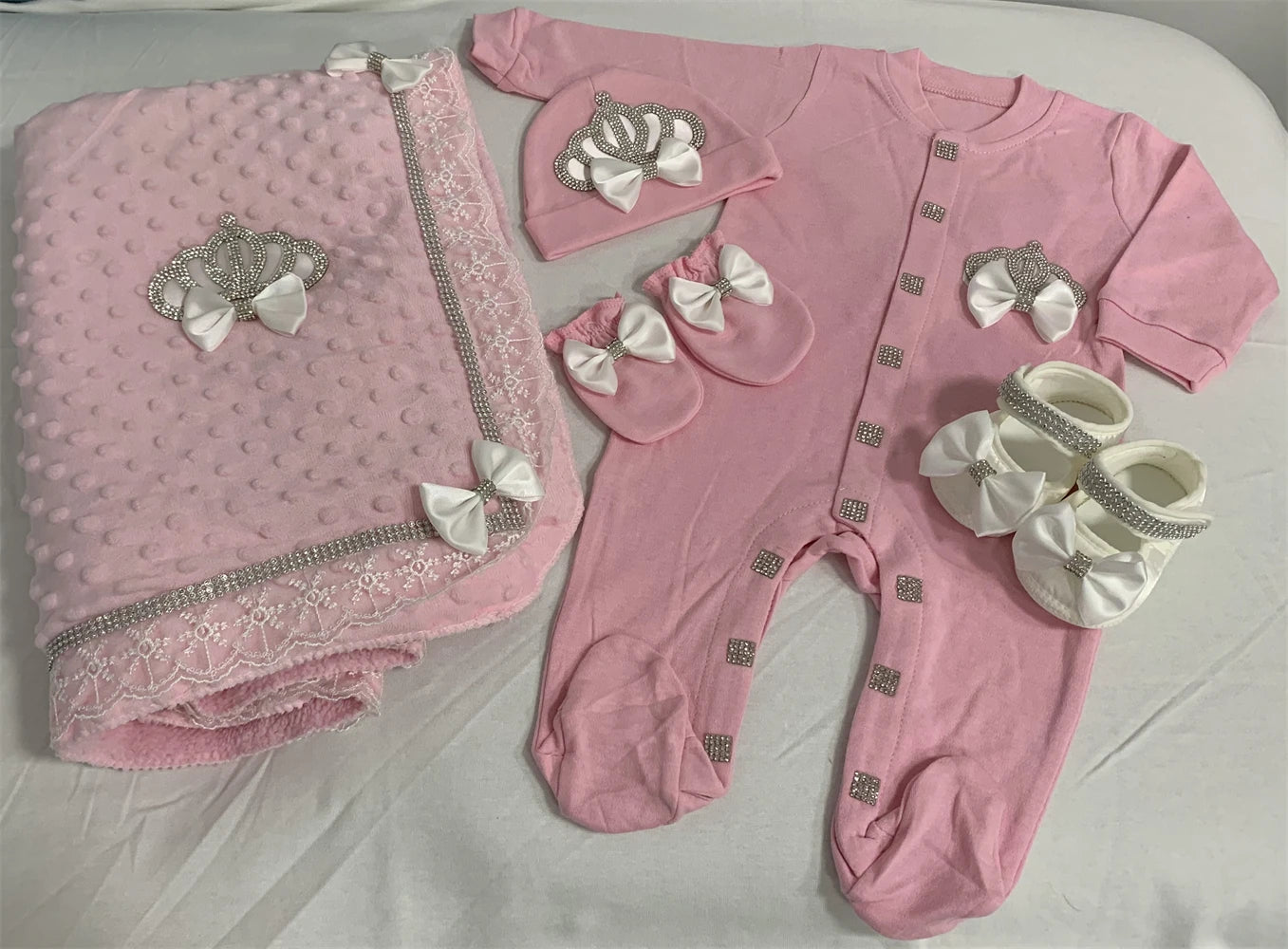 5pcs Sequin Bling Crown Design Baby Girl Welcome Home Outfits childrensterritory
