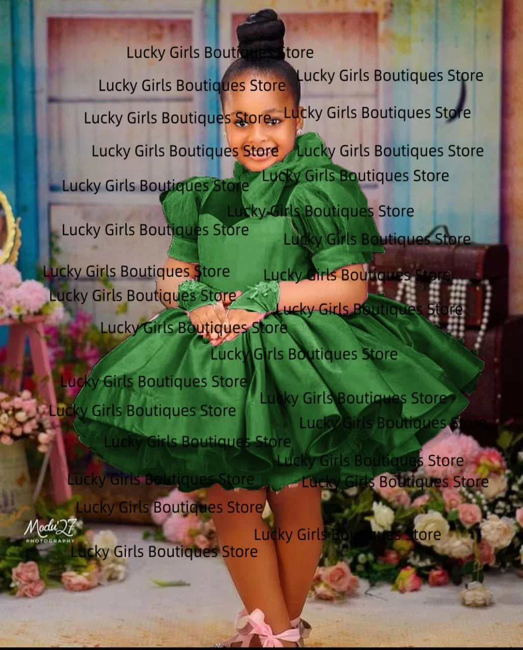 Pink Fluffy Bow Design Birthday Party Dresses For Girls