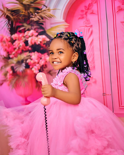 Fluffy, Floor-Length, Layered Pink Princess Ball Gown for Girls
