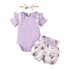 Baby Girl Short Sleeve Romper + Flowers Shorts with Headband Set childrensterritory