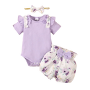 Baby Girl Short Sleeve Romper + Flowers Shorts with Headband Set childrensterritory