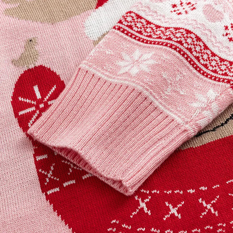 Reindeer Print Long-Sleeved Knitted Sweater for Girls childrensterritory