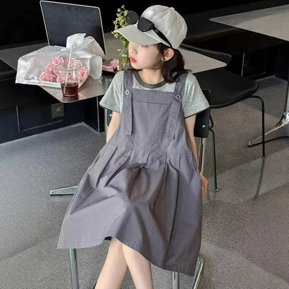 Kids/Teen Girls Solid Color Top and Dress Set for Summer