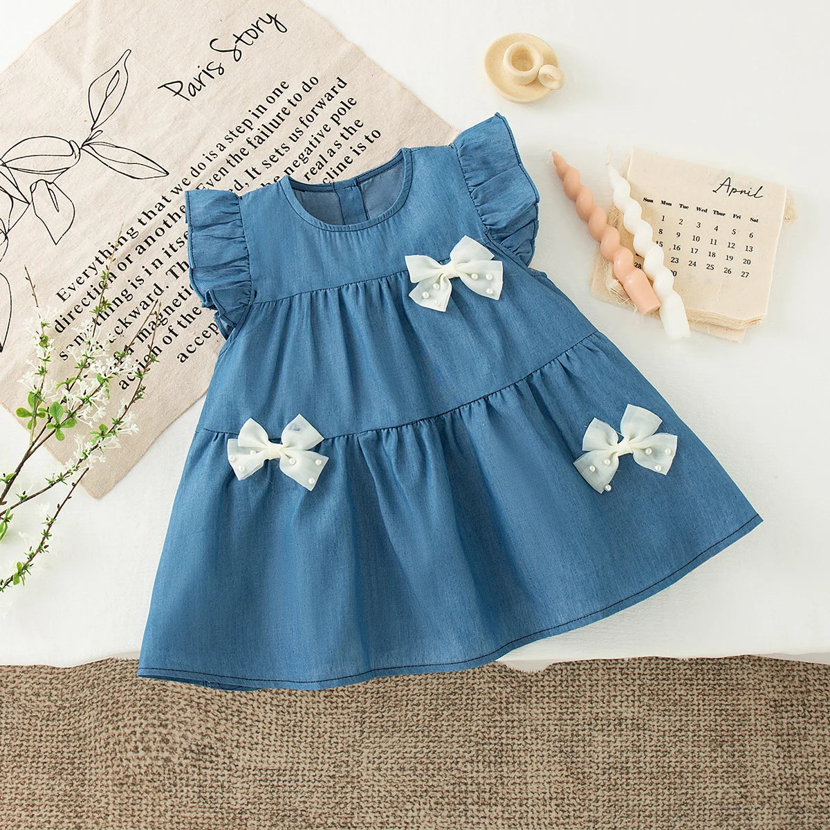 Baby Girl Bow Design Solid Color Cute Summer Dress childrensterritory
