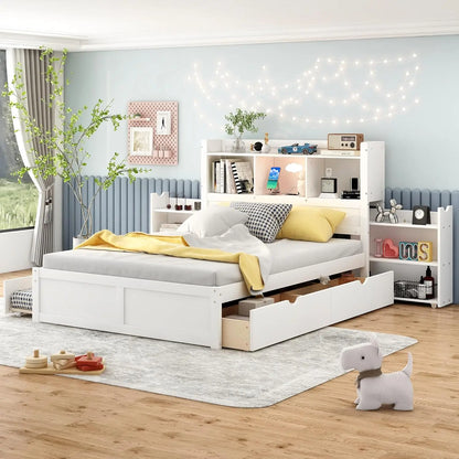 Full Size Bed with Bookcase, Trundle, Charging Station