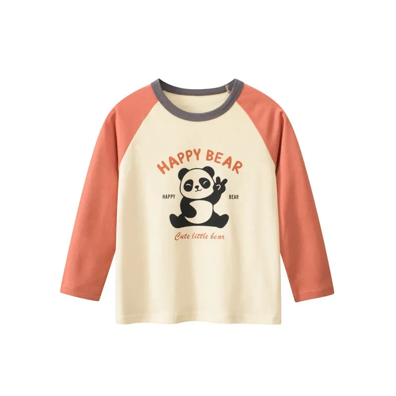 Trendy Boys Long Sleeve Bear Cartoon Design Cotton T-Shirts childrensterritory