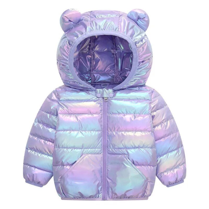 Bear Print Winter Hooded Jackets For Toddler Girls childrensterritory