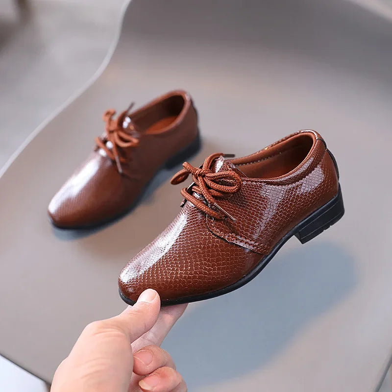 Kids Boys Britain Style Low-heeled Black Leather Shoes childrensterritory