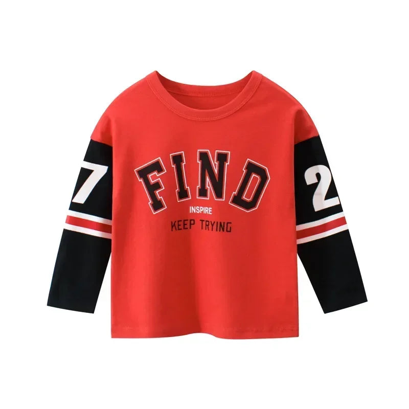 Rugby Letter Print Kids Boys Bottoming Cotton T-shirts