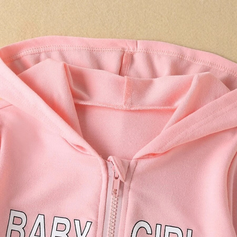 Kids Girls "Baby" Letter Print Zipper Hoodie + Sleeveless Dress childrensterritory