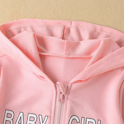 Kids Girls "Baby" Letter Print Zipper Hoodie + Sleeveless Dress childrensterritory
