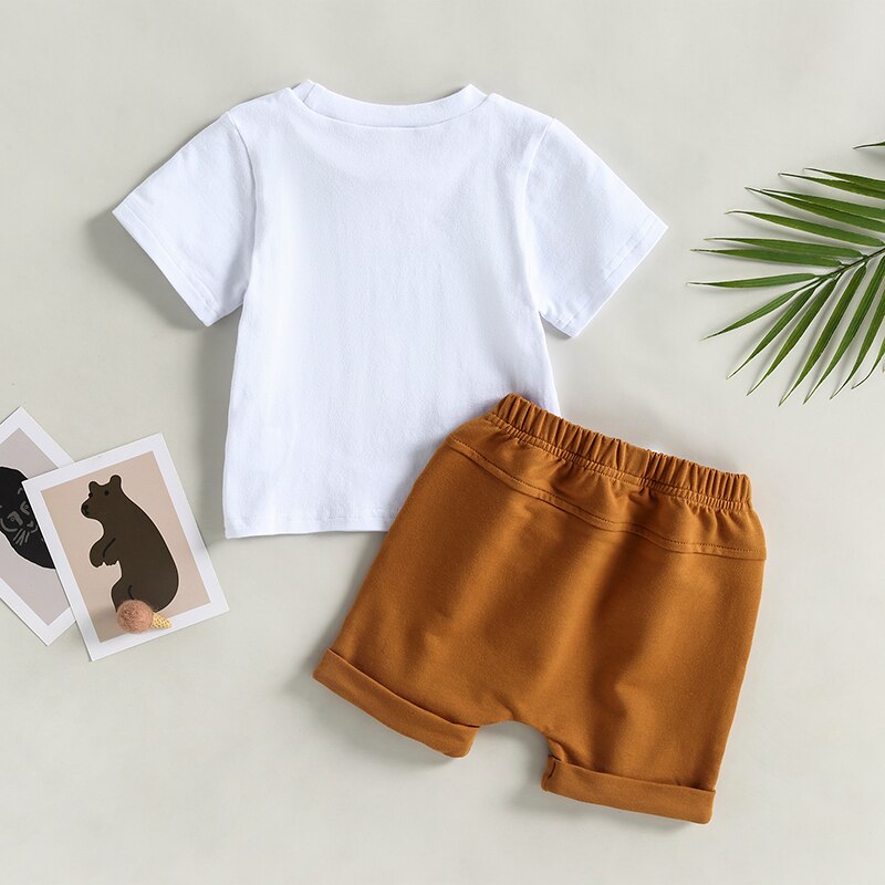 Toddler Boys Letter Print T-shirt Solid Drawstring Shorts Sets childrensterritory