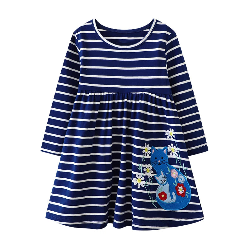 Animals Cartoon Embroidered Design Casual Dresses for Girls childrensterritory
