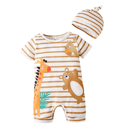 Cartoon Animal Print Romper with Cap for Baby Boy