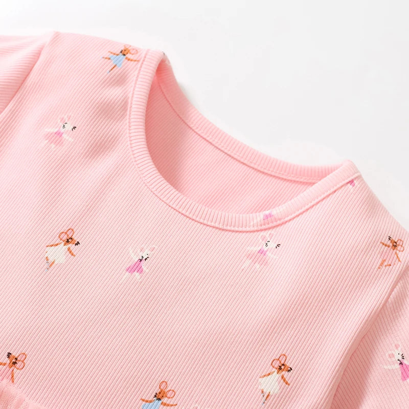 Girls Pink Cartoon Print Summer Princess Dresses