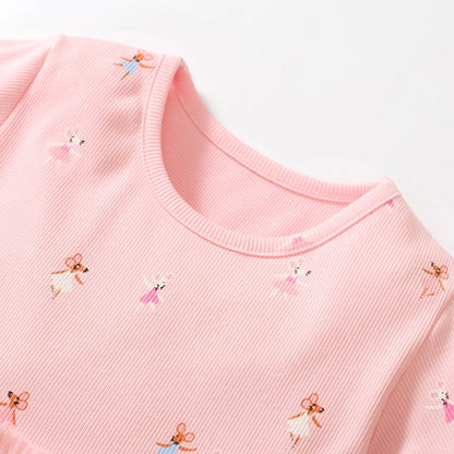 Girls Pink Cartoon Print Summer Princess Dresses childrensterritory