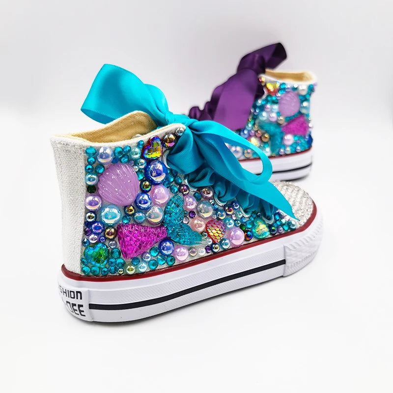 Kids Girls Pink Sparkle Gold Rhinestones Canvas Sneakers