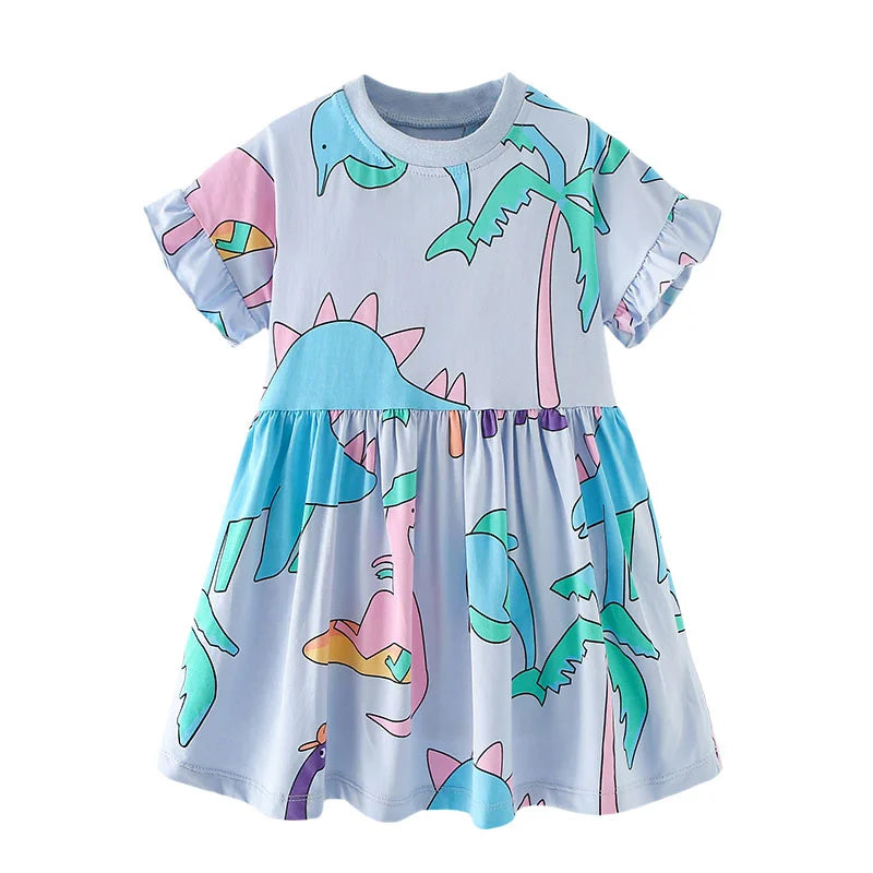 Kids Girls Soft Cotton Cartoon Print Summer Casual Dress