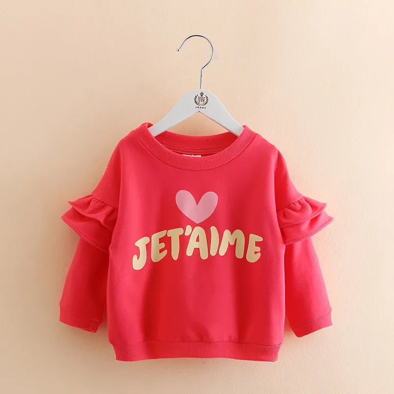 Kids Girls Letter Print Cotton Flare Trumpet Sleeve Sweatshirt childrensterritory