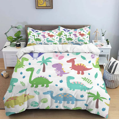 HD Cartoon Dinosaur Print Bedding Set for Kids Bed childrensterritory