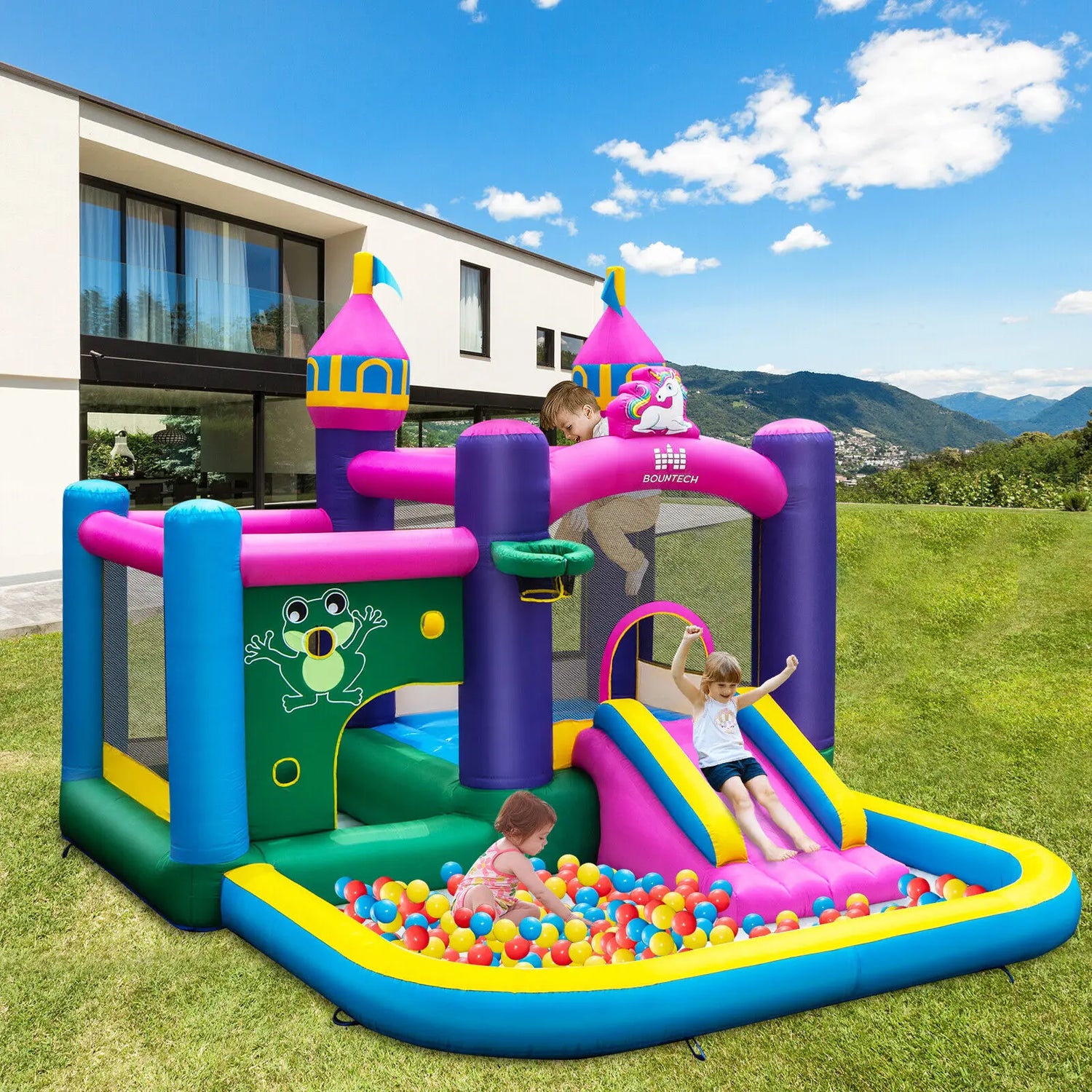 6-in-1Unicorn-themed Kids Inflatable Bounce House W/ 735W Blower childrensterritory