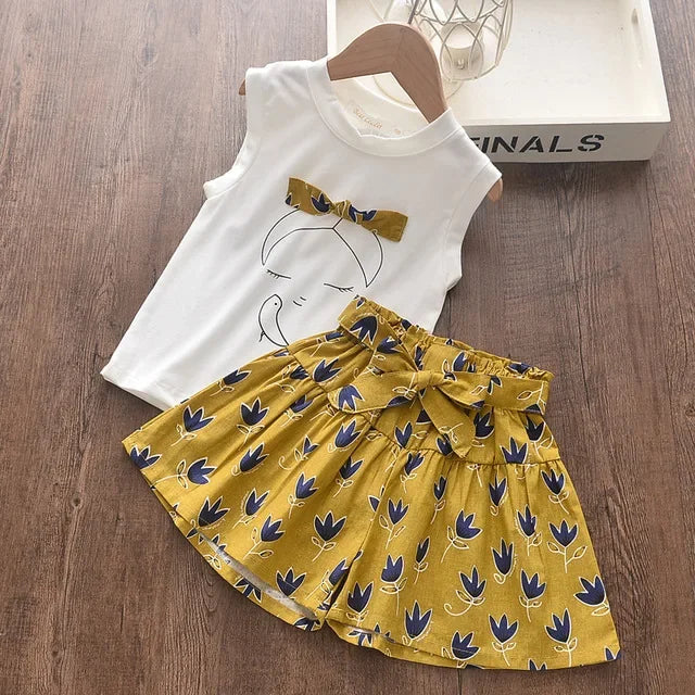 Kids Girls Cotton T-Shirt + Pant Summer 2 Piece Sets